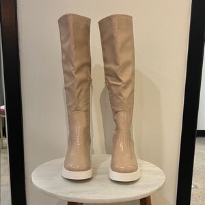 Oasis Beige Over the Knee Boots